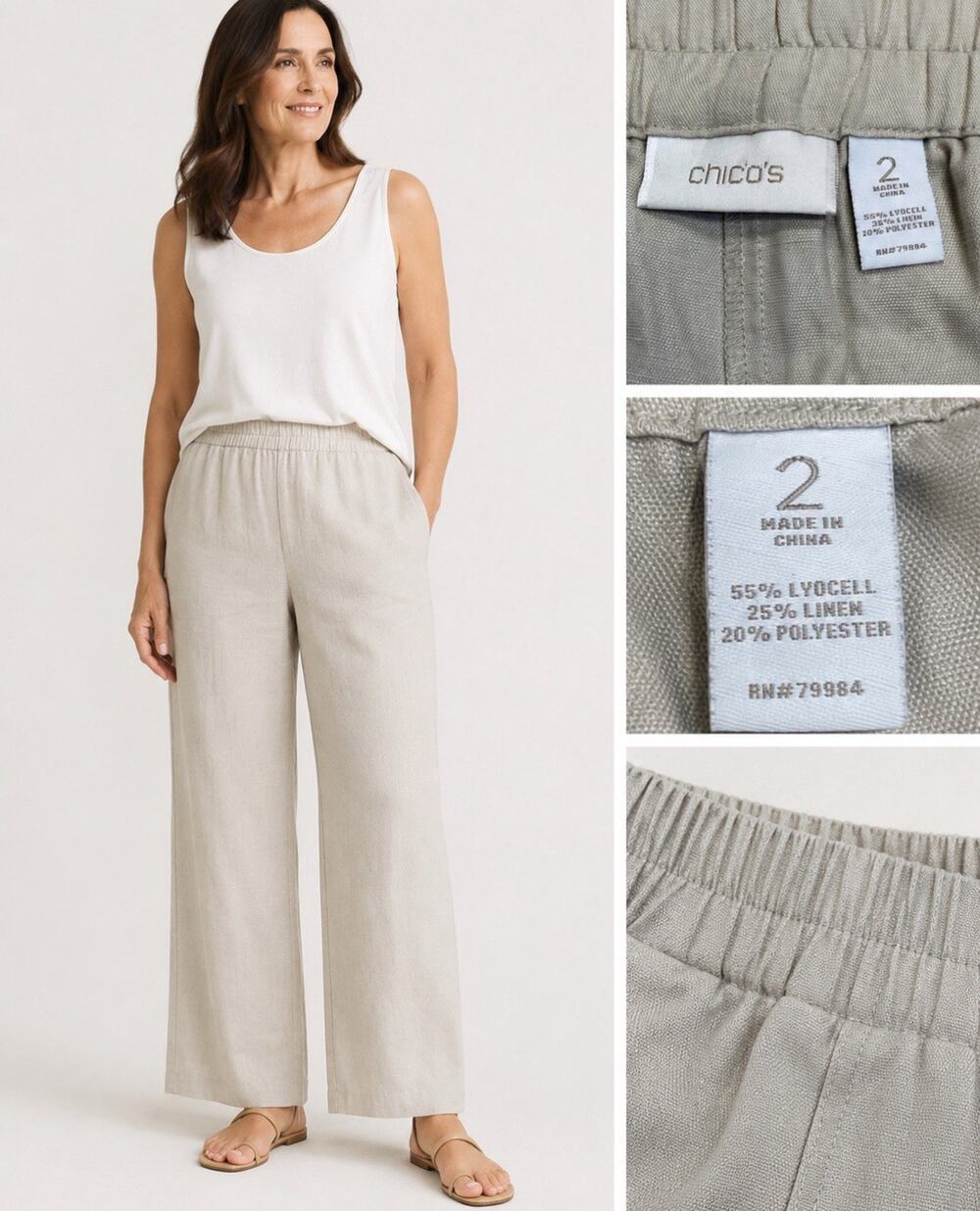 Coastal Beachy Career Chico's Linen Blend straight Pants Size 2 Medium Beige